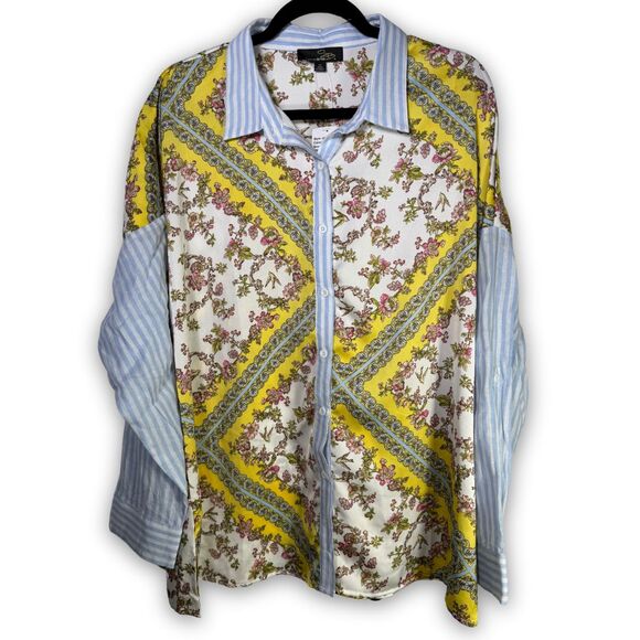 Suzanne Betro Tops - NWT Suzanne Betro W 1X Floral Scarf and Striped Long-Sleeve Shirt - MSRP $77